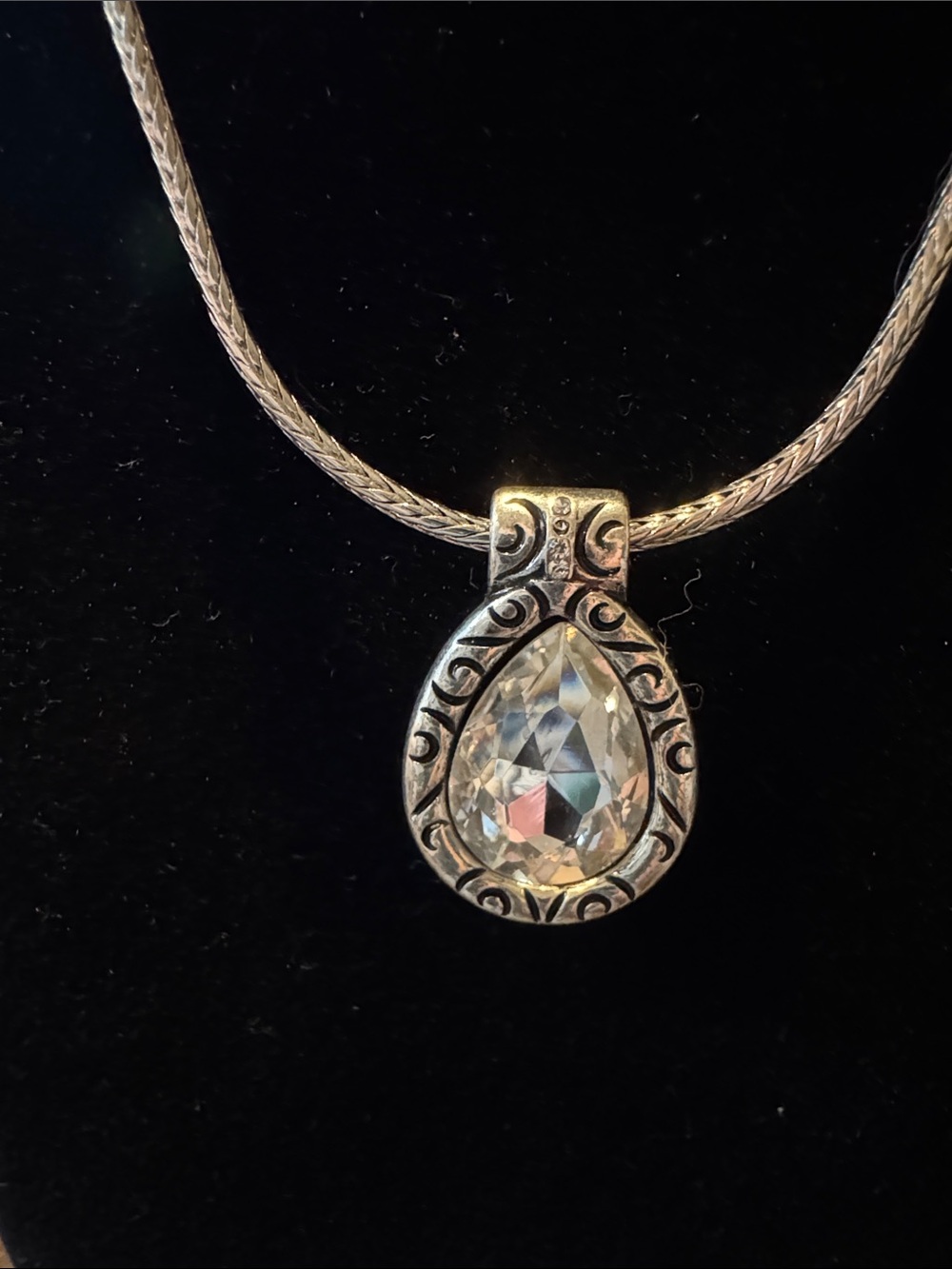 Vintage Brighton Silver Teardrop Pendant Necklace with Clear Crystal - Picture 2 of 5